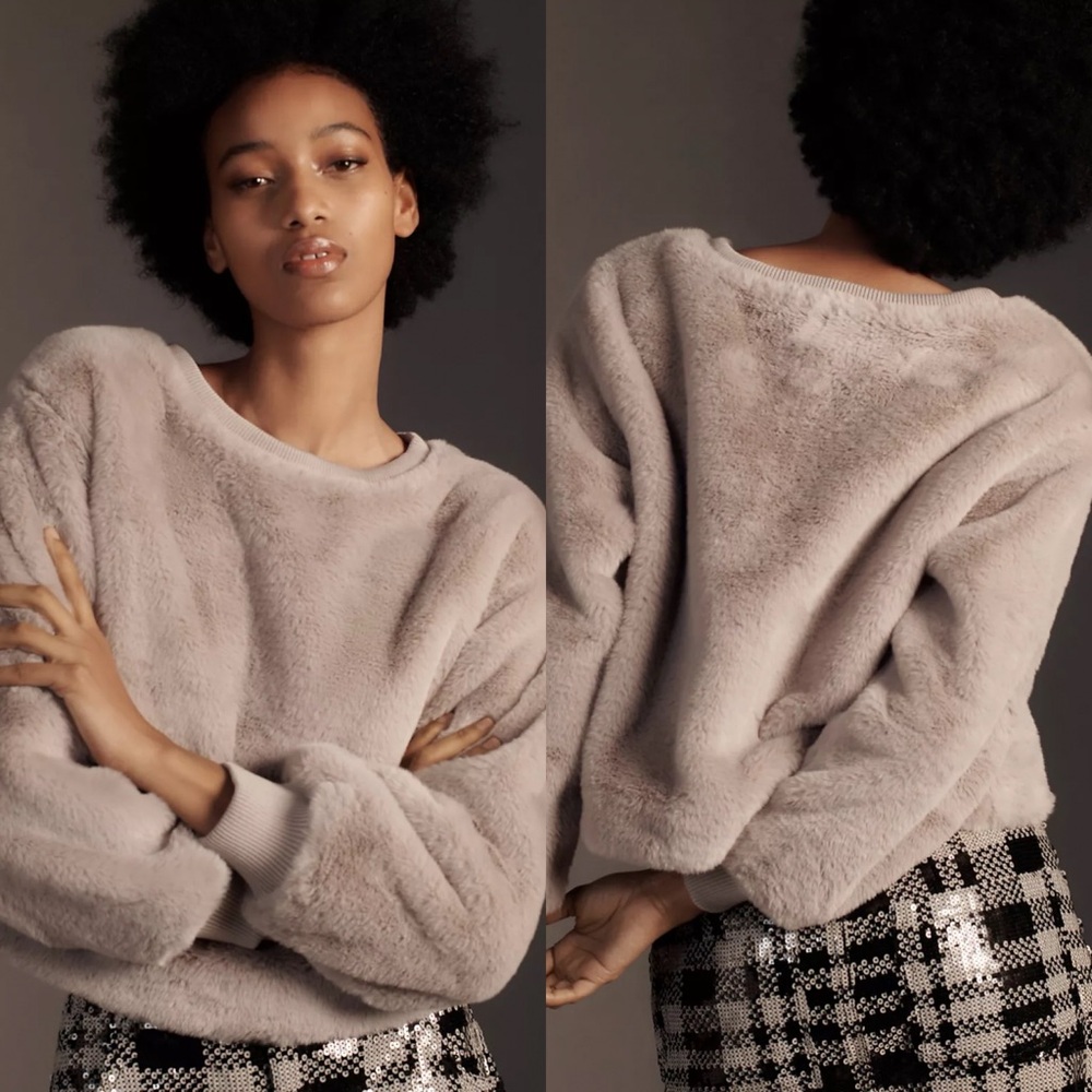 Anthropologie Maeve Faux Fur Sweatshirt Top